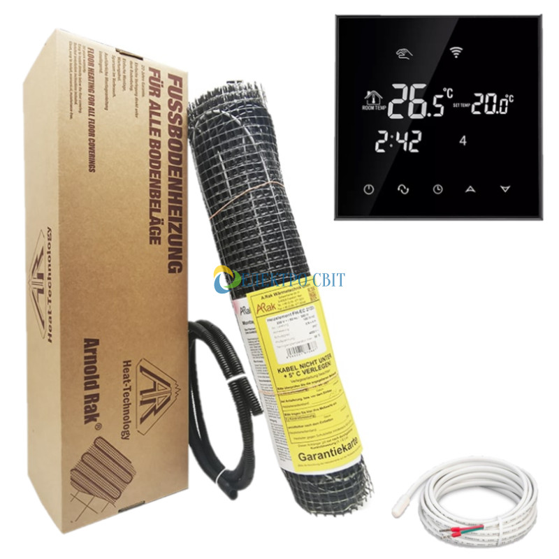 Мат для теплої підлоги Arnold Rak Standart FH-EC 21100 (10,0 м2) з терморегулятором Ecoset BHT 800 Wi-Fi